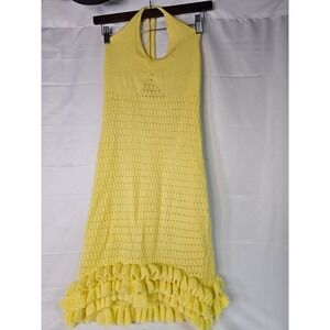 Halter Mini Crochet Dress Butter Yellow Spring Break Vacation Boho Festival Y2K